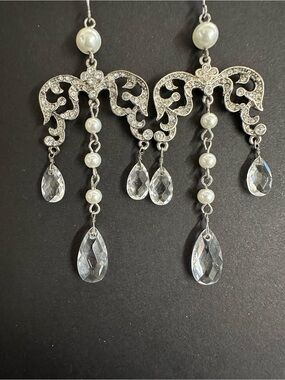 Lauren Ralph Lauren Silver-Tone Crystal & Pearl Chandelier Earrings